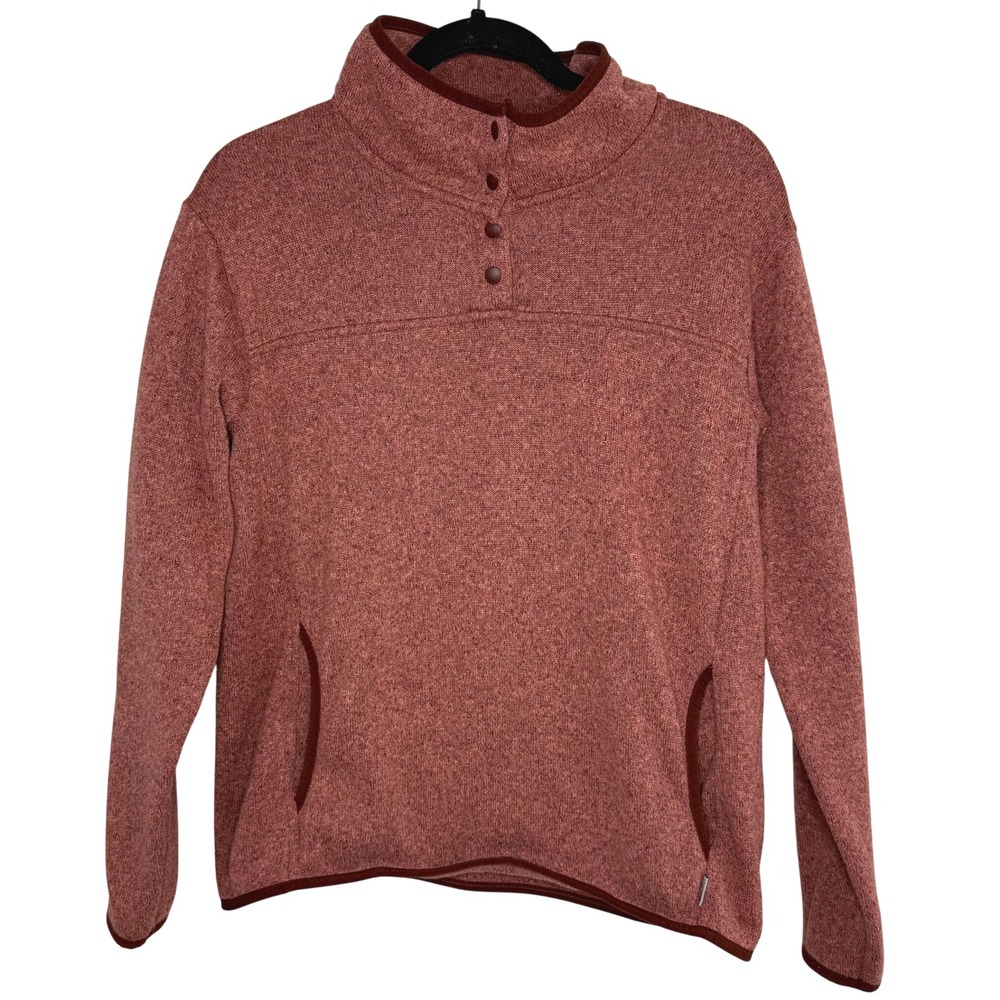Eddie Bauer Snap Neck Fleece Pullover Women's L Pink Rose Knit Sweatshirt Cabin